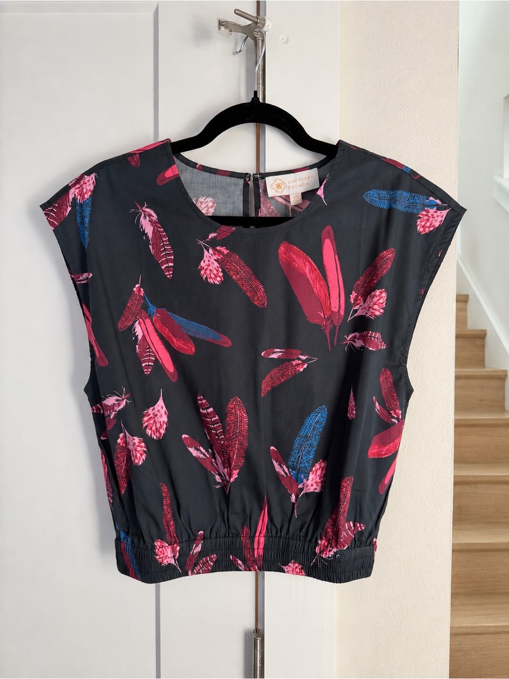Sheridan French Black Feather Gardenia Blouse Top in Mulberry Plume